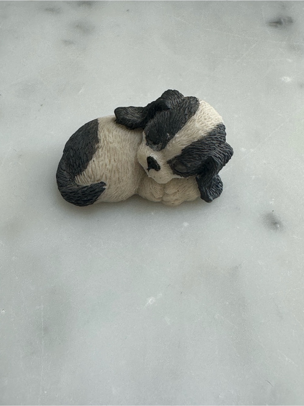 Vintage 1990s Stone Critter Balck and Cream Small Pet Puppy Figurine